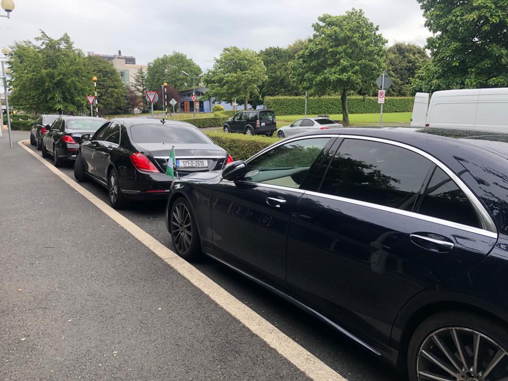 Lir close protection chauffeur vehicles waiting in convoy for a diplomatic visit in Dublin